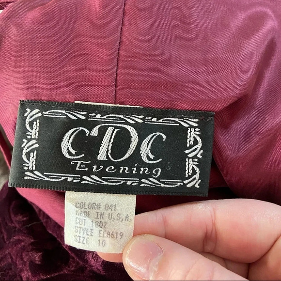 CDC Vintage Velvet Dress Floral Jacquard Open Back Midi Size 10 Crush Velvet - Picture 12 of 17